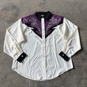 Vintage Women's Western Shirt Size L White Purple 1849 Button Up Rodeo USA